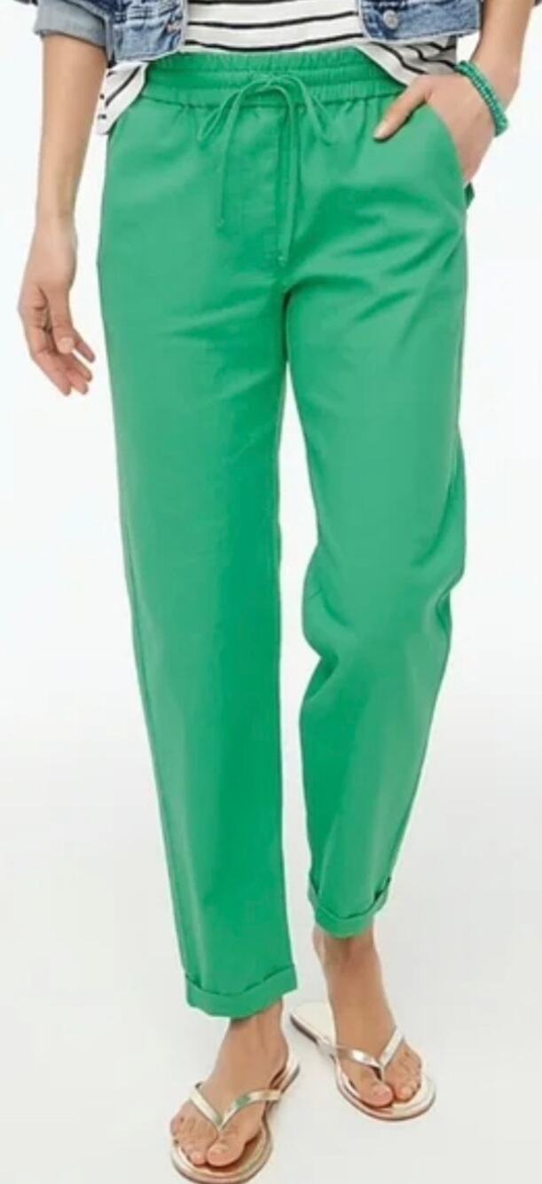 J Crew Linen cotton drawstring pant Green Size 12 Natural fiber minimalist